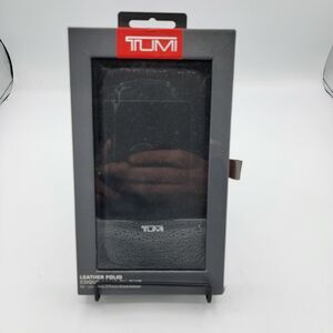 TUMI Full Grain Leather Folio Case for Moto z Force - Black Brand New